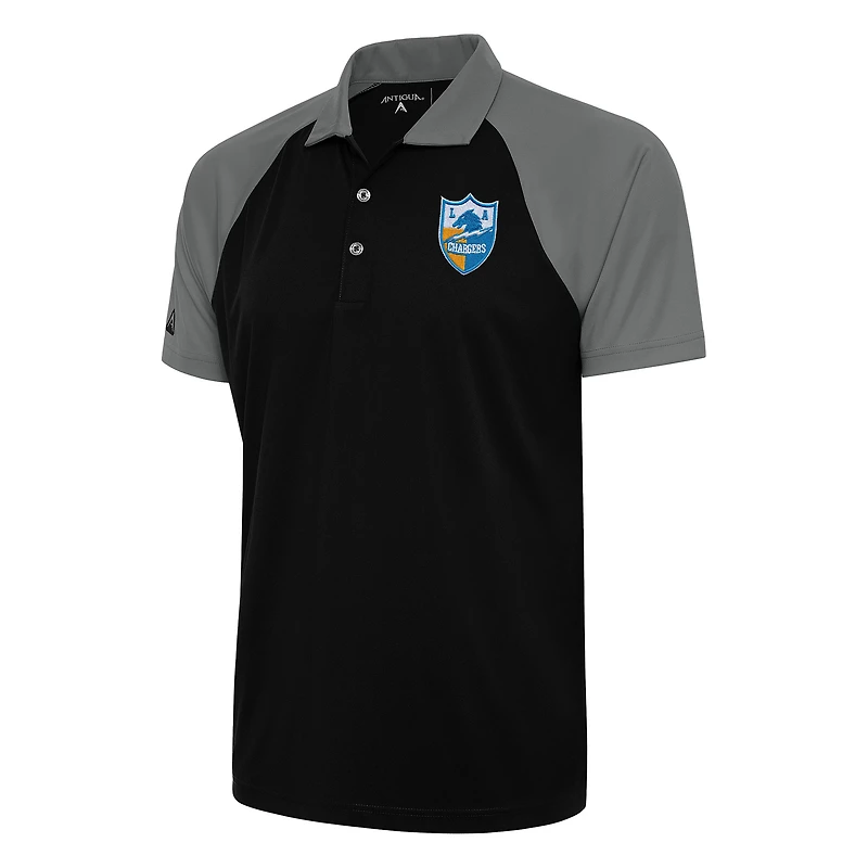 Polo Nova rétro Antigua noir/acier pour homme avec logo de l'équipe des Los Angeles Chargers