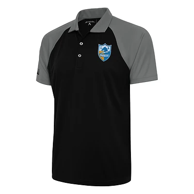 Polo Nova rétro Antigua noir/acier pour homme avec logo de l'équipe des Los Angeles Chargers