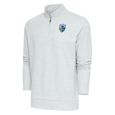 Men's Antigua Heather Gray Los Angeles Chargers Team Logo Throwback Gambit Quarter-Zip Pullover Top
