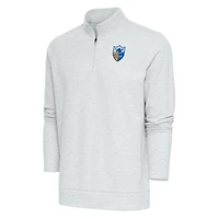 Men's Antigua Heather Gray Los Angeles Chargers Team Logo Throwback Gambit Quarter-Zip Pullover Top