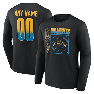 T-shirt à manches longues noir pour homme Los Angeles Chargers, domicile, personnalisé avec nom et numéro
