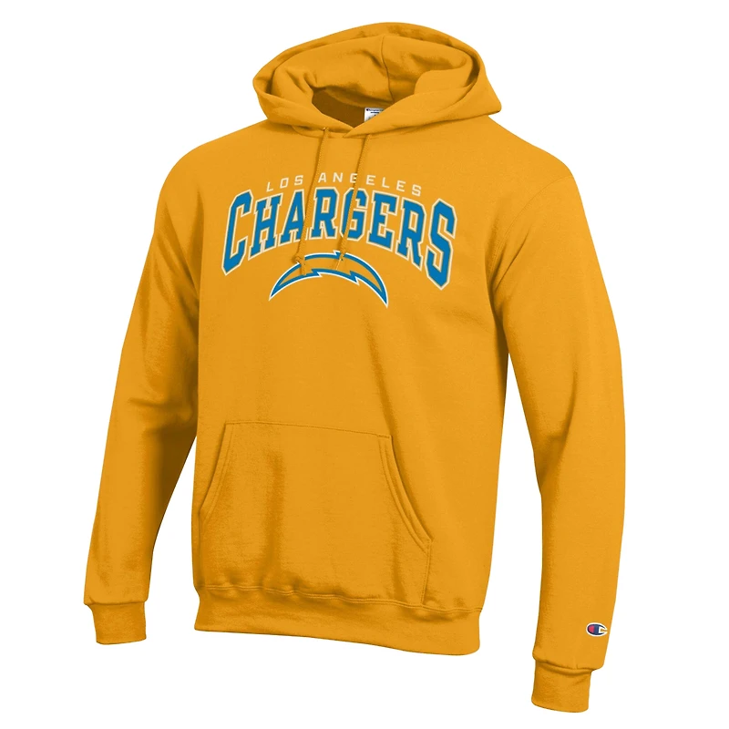 Men's Champion Powder Blue Los Angeles Chargers Powerblend Arch over Logo Hoodie