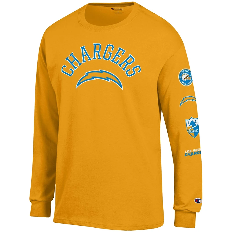 Men's Champion  Gold Los Angeles Chargers Seal Long Sleeve T-Shirt
