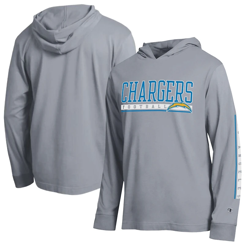 Men's Champion Heather Gray Los Angeles Chargers All Star Hooded T-Shirt