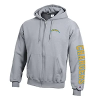 Men's Champion  Heather Gray Los Angeles Chargers Powerblend Fleece Full-Zip Hoodie