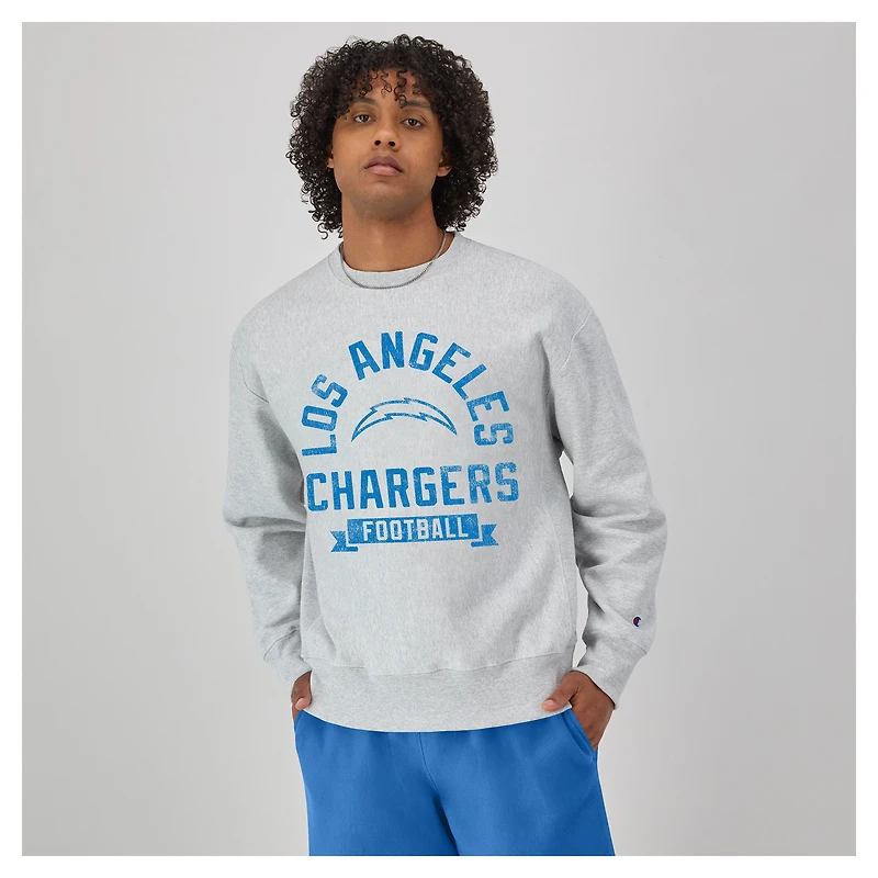 Men's Champion Heather Gray Los Angeles Chargers Reverse Weave Fleece Pullover Sweatshirt