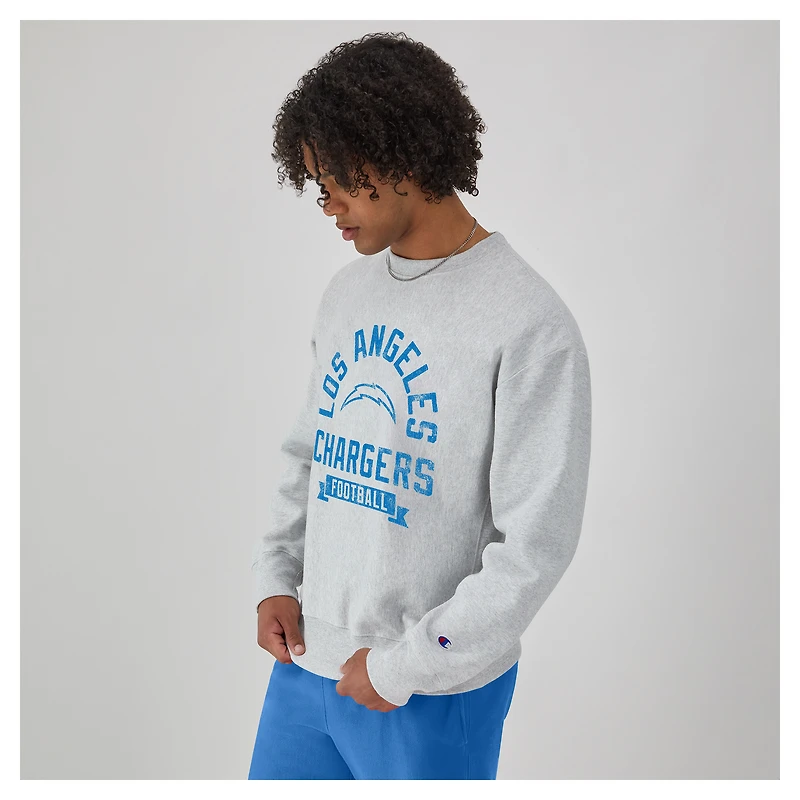 Men's Champion Heather Gray Los Angeles Chargers Reverse Weave Fleece Pullover Sweatshirt