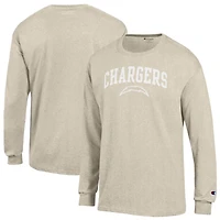 Men's Champion  Heather Oatmeal Los Angeles Chargers White Ink Jersey Long Sleeve T-Shirt