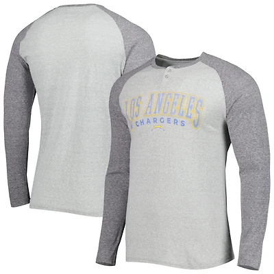 T-shirt Henley à manches longues raglan Los Angeles Chargers Ledger pour homme de Concepts Sport gris chiné