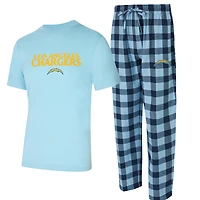 Ensemble t-shirt et pantalon en flanelle Concepts Sport bleu poudre/bleu marine des Chargers de Los Angeles pour homme