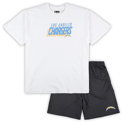 Men's Concepts Sport White/Charcoal Los Angeles Chargers Big & Tall Top and Shorts Set