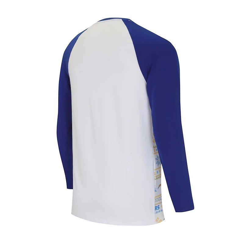 Ensemble de nuit pour homme Concepts Sport blanc/bleu poudre Los Angeles Chargers avec haut à manches longues raglan et pantalon