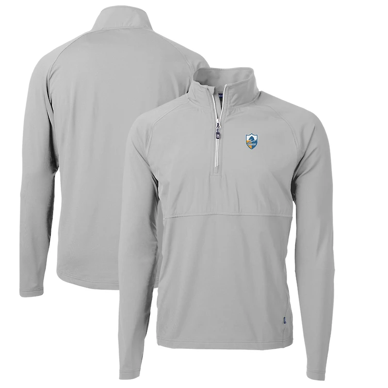 Men's Cutter & Buck Gray Los Angeles Chargers Adapt Eco Knit Hybrid Recycled Quarter-Zip Throwback Pullover Top