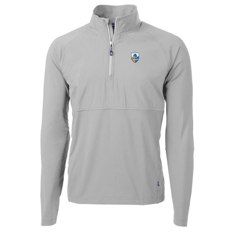 Men's Cutter & Buck Gray Los Angeles Chargers Adapt Eco Knit Hybrid Recycled Quarter-Zip Throwback Pullover Top