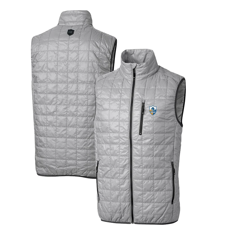 Doudoune sans manches zippée Cutter & Buck grise Los Angeles Chargers Throwback Logo Rainier, isolée PrimaLoft Eco, pour homme