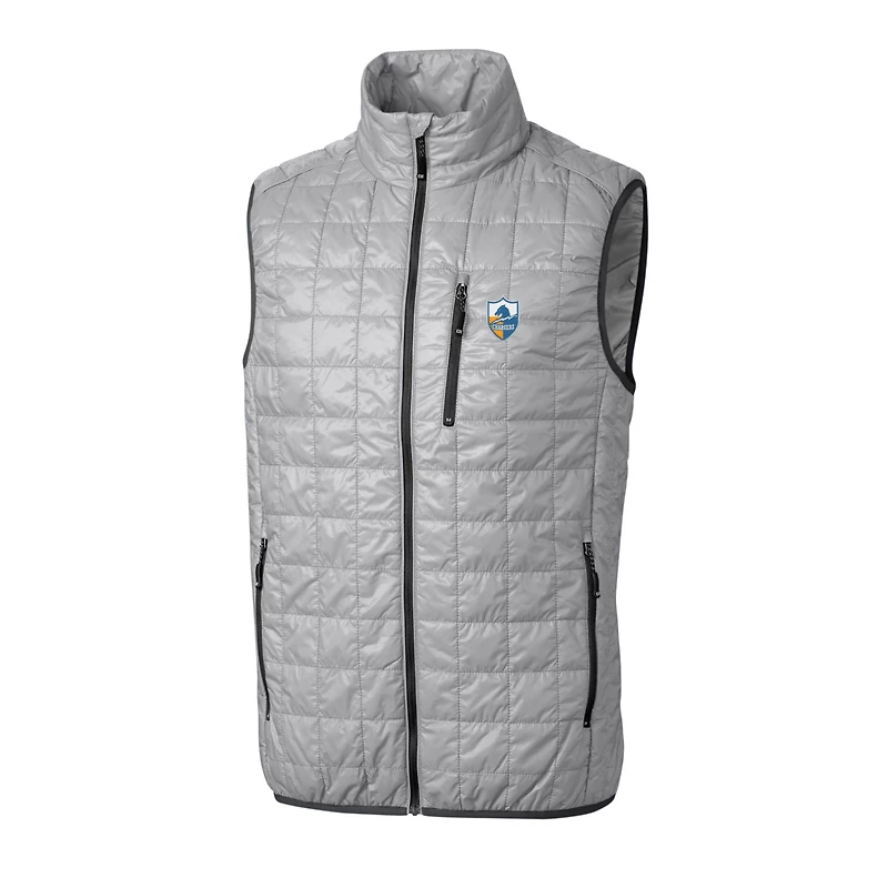 Doudoune sans manches zippée Cutter & Buck grise Los Angeles Chargers Throwback Logo Rainier, isolée PrimaLoft Eco, pour homme