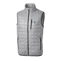 Doudoune sans manches zippée Cutter & Buck grise Los Angeles Chargers Throwback Logo Rainier, isolée PrimaLoft Eco, pour homme