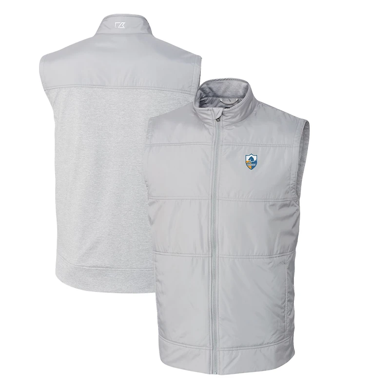 Men's Cutter & Buck Gray Los Angeles Chargers Throwback Logo Stealth Hybrid Quilted Windbreaker Full-Zip Vest