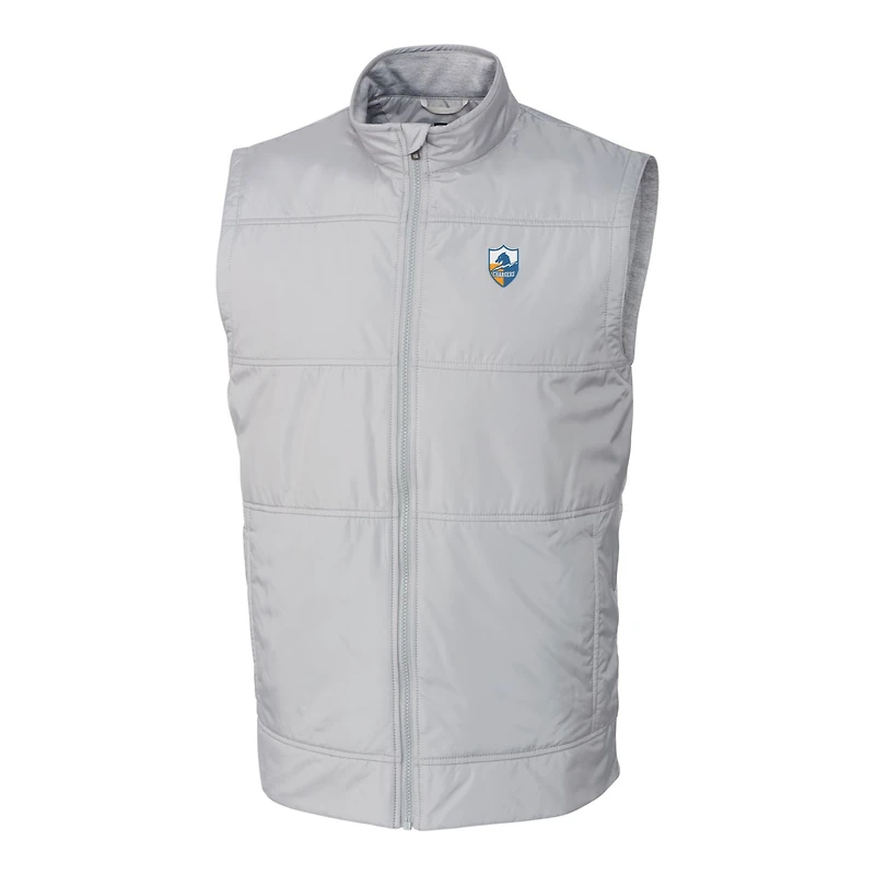 Gilet coupe-vent matelassé hybride gris Los Angeles Chargers avec logo rétro pour homme, et fermeture éclair intégrale