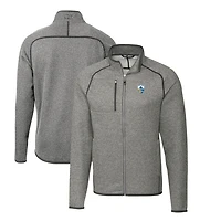 Men's Cutter & Buck Heather Gray Los Angeles Chargers Throwback Logo Mainsail Sweater-Knit Big Tall Full-Zip Pullover Jacket