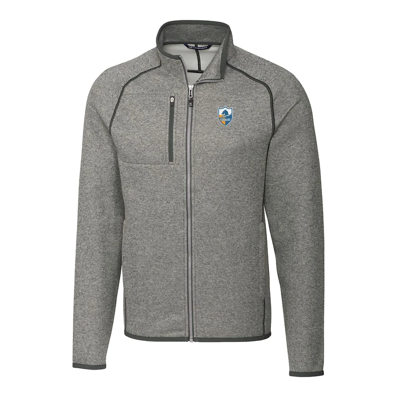 Men's Cutter & Buck Heather Gray Los Angeles Chargers Throwback Logo Mainsail Sweater-Knit Big Tall Full-Zip Pullover Jacket