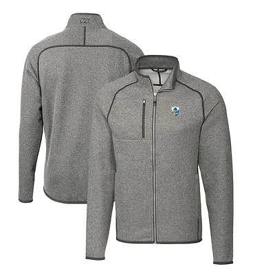 Men's Cutter & Buck Heather Gray Los Angeles Chargers Throwback Logo Mainsail Sweater-Knit Big Tall Full-Zip Pullover Jacket