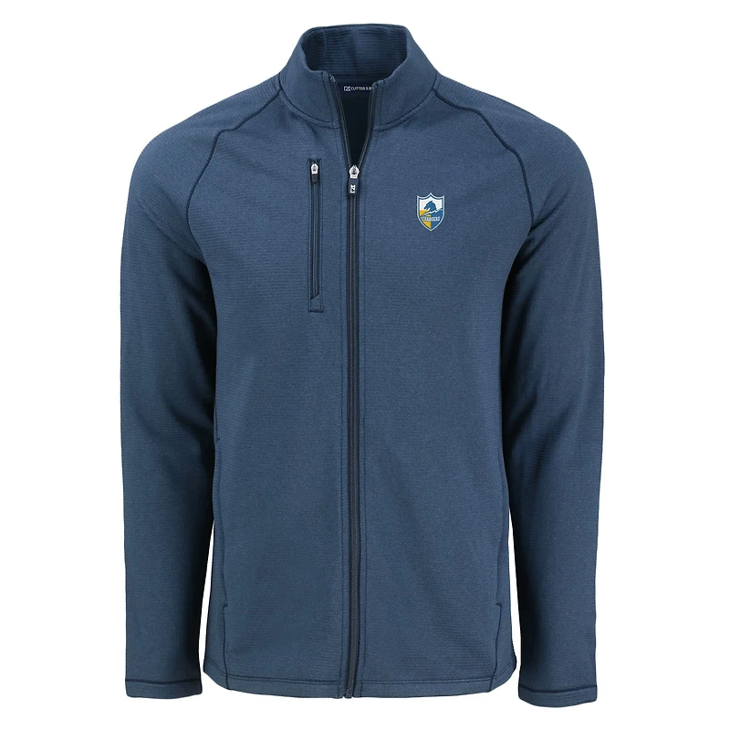 Veste zippée intégrale Cutter & Buck Peshastin Eco Fleece recyclée, bleu marine chiné, Los Angeles Chargers