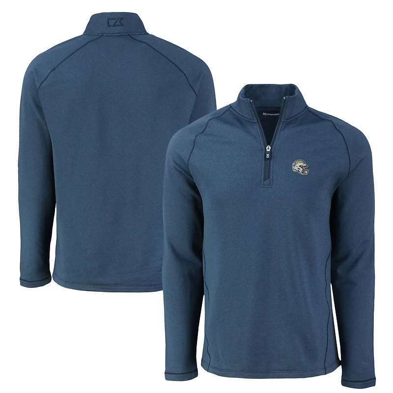 Men's Cutter & Buck Heather Navy Los Angeles Chargers Peshastin Eco Fleece Tri-Blend Raglan Recycled Quarter-Zip Jacket