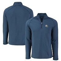 Men's Cutter & Buck  Heather Navy Los Angeles Chargers Peshastin Eco Fleece Tri-Blend Raglan Recycled Quarter-Zip Jacket