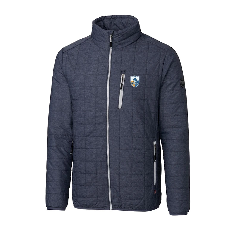 Men's Cutter & Buck Heather Navy Los Angeles Chargers Throwback Logo Big Tall Rainier Eco Insulated Full-Zip Puffer Jacket
