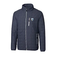 Men's Cutter & Buck Heather Navy Los Angeles Chargers Throwback Logo Big Tall Rainier Eco Insulated Full-Zip Puffer Jacket