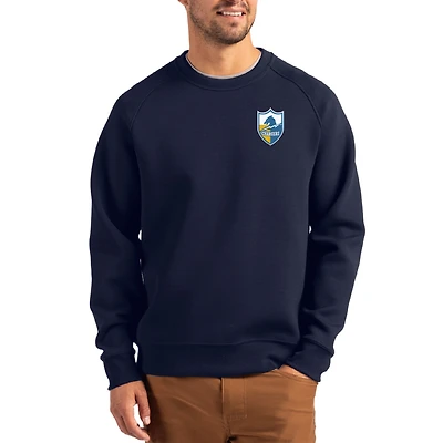 Men's Cutter & Buck Navy Los Angeles Chargers Throwback Roam Recycled Raglan Pullover Sweatshirt