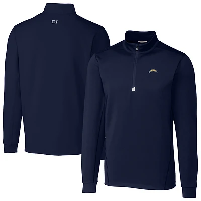 Haut à col zippé extensible Cutter & Buck bleu marine Los Angeles Chargers Traverse pour homme