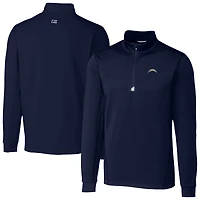 Haut à col zippé extensible Cutter & Buck bleu marine Los Angeles Chargers Traverse pour homme