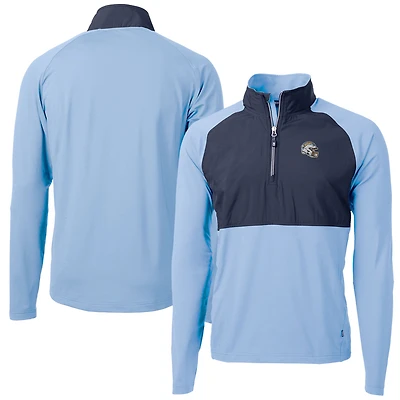 Men's Cutter & Buck  Purple Los Angeles Chargers Helmet Adapt Eco Knit Hybrid Recycled Quarter-Zip Pullover Top