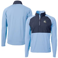 Men's Cutter & Buck  Purple Los Angeles Chargers Helmet Adapt Eco Knit Hybrid Recycled Quarter-Zip Pullover Top