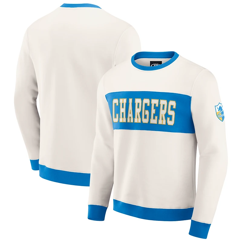 Men's Darius Rucker Collection by Fanatics  Cream Los Angeles Chargers Colorblock Pullover Sweatshirt