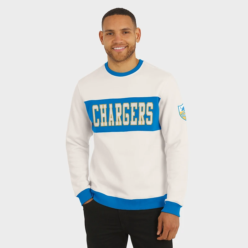 Men's Darius Rucker Collection by Fanatics  Cream Los Angeles Chargers Colorblock Pullover Sweatshirt