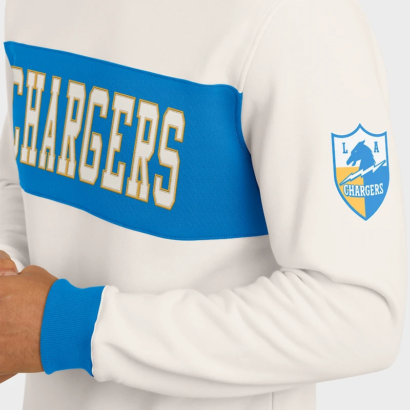 Men's Darius Rucker Collection by Fanatics  Cream Los Angeles Chargers Colorblock Pullover Sweatshirt