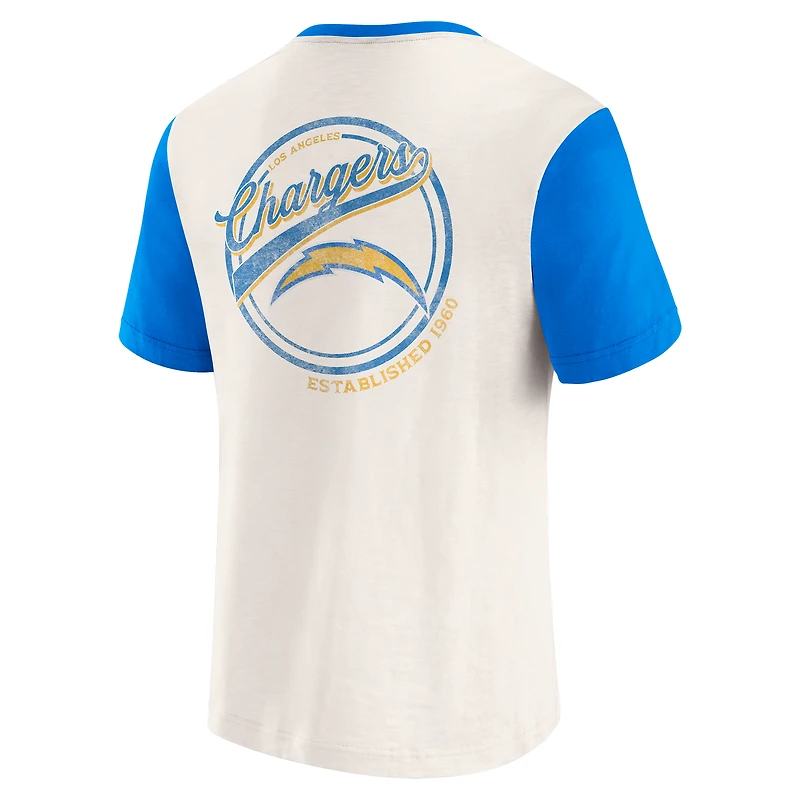 Men's Darius Rucker Collection by Fanatics Cream Los Angeles Chargers Henley Colorblock Slub Pocket T-Shirt