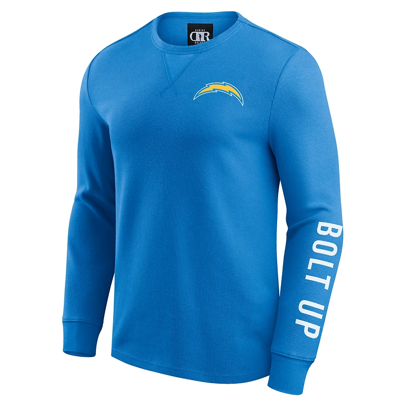 Men's Darius Rucker Collection by Fanatics Powder Blue Los Angeles Chargers Washed Waffle-Knit Long Sleeve T-Shirt