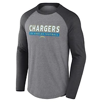 Men's Fanatics Heather Gray/Charcoal Los Angeles Chargers Tri-Blend Raglan Long Sleeve T-Shirt