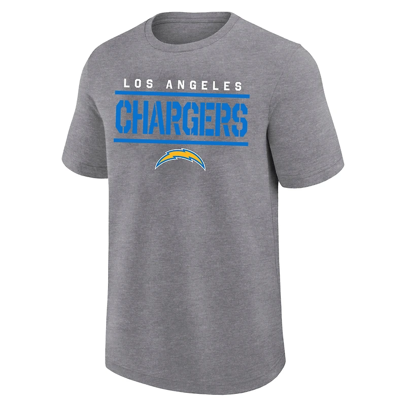T-shirt Fanatics gris chiné pour homme, coupe grande et taille, Los Angeles Chargers, qualité supérieure