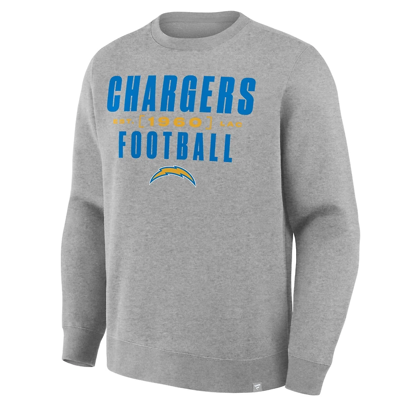 Men's Fanatics Heather Gray Los Angeles Chargers Powerful Throw Legacy Pullover Sweatshirt