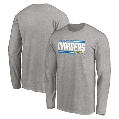 Men's Fanatics Heathered Gray Los Angeles Chargers On Side Stripe Long Sleeve T-Shirt