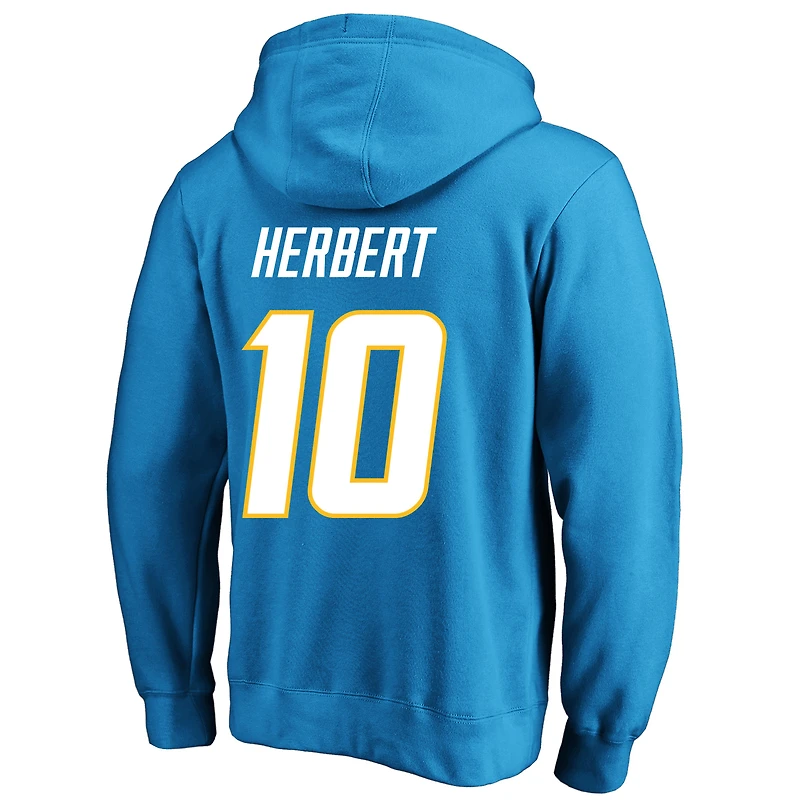Men's Fanatics Justin Herbert Powder Blue Los Angeles Chargers Big & Tall Name Number Fleece Hoodie