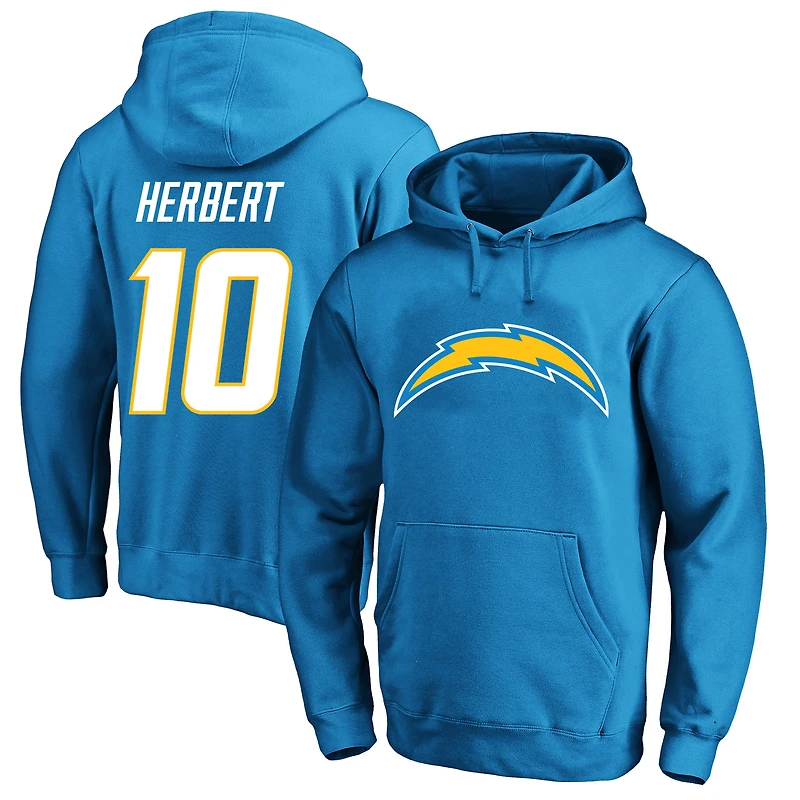 Men's Fanatics Justin Herbert Powder Blue Los Angeles Chargers Big & Tall Name Number Fleece Hoodie