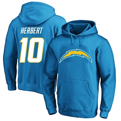 Men's Fanatics Justin Herbert Powder Blue Los Angeles Chargers Big & Tall Name Number Fleece Hoodie