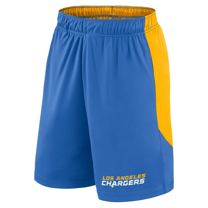 Short de lancement Fanatics bleu poudre/or pour homme des Los Angeles Chargers
