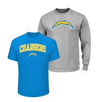 Men's Fanatics  Powder Blue/Heather Gray Los Angeles Chargers Big & Tall 2-Pack T-Shirt Set